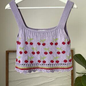 Women's ZARA Knit Copped Cherry Tank Top Purple Size Small S Cherries